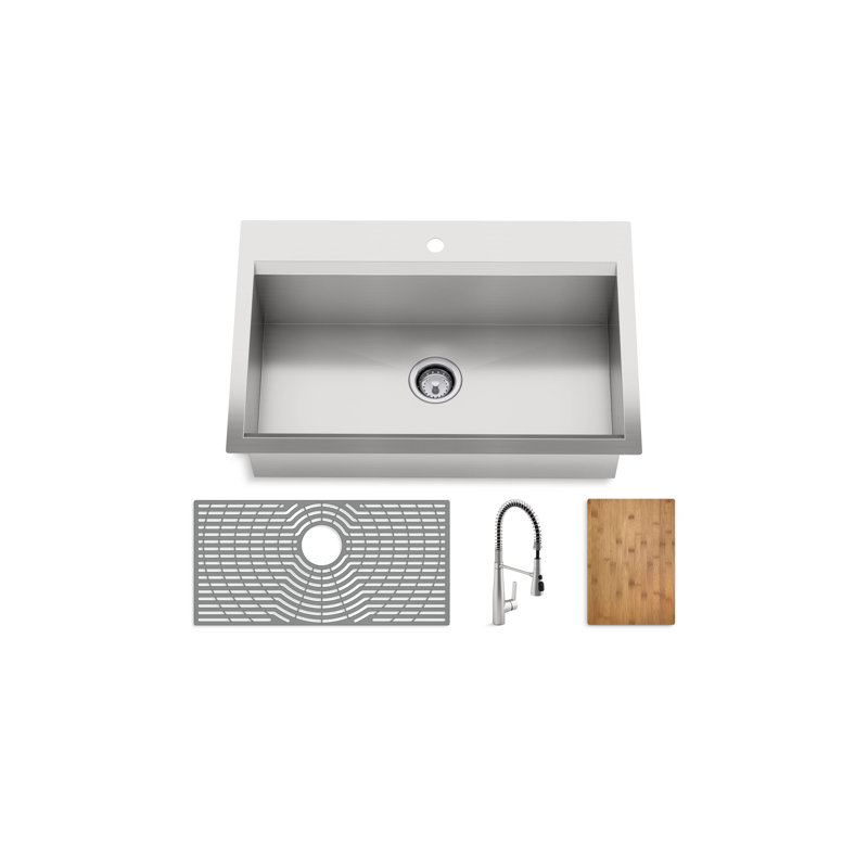 Pro-Inspired 33 In. Top-/Undermount Single-Bowl Kitchen Sink Kit