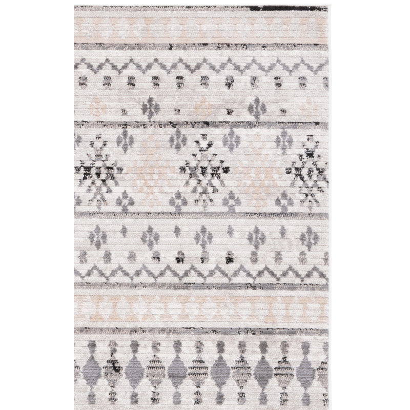Tapis rectangulaire en polyester tissé à la machine Southwestern beige / gris Lavaca, Rectangle 4 pi x 6 pi