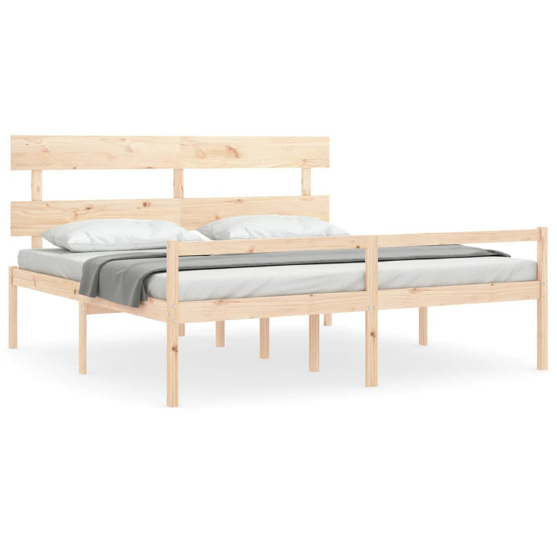 Bed Frame with Headboard, Brown, European Kingsize (160 x 200cm)