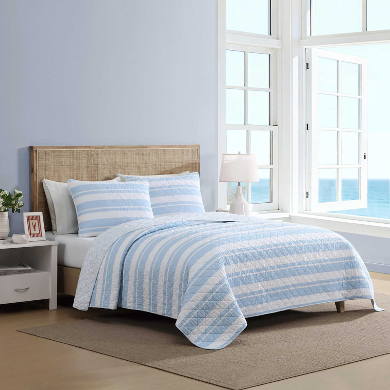 Ensemble de courtepointe réversible en coton Nautica, Courtepointe pour lit simple + 1 taie décorative 