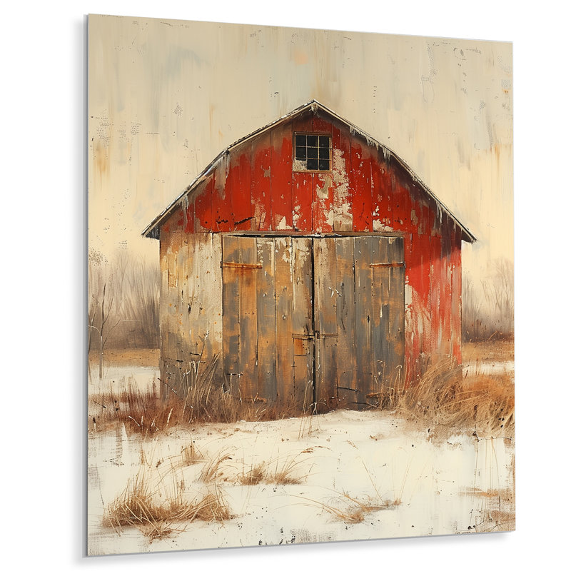 Rouge, gris et gris bois d'automne, H 16 po x l 32 po x P 1 po, Métal métal