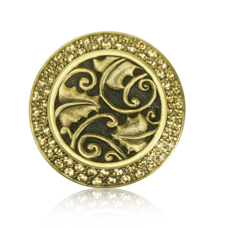 ROOKWOOD KNOB; ERINITE GREEN CRYSTAL, Brass