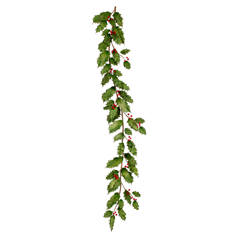Glittered Holly Leaves Garland - 72 Inches Set Of 2