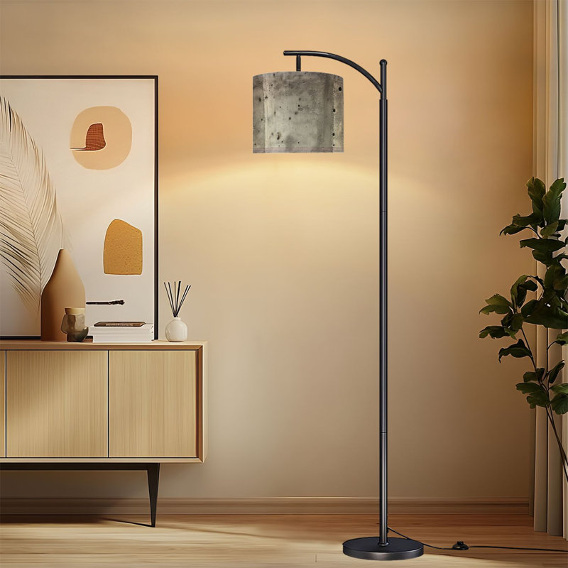 Lampe sur pied en arc avec abat-jour réglable en béton gris brut Lampe sur pied à 3 températures de couleur à intensité variable avec interrupteur au pied pour la chambre à coucher