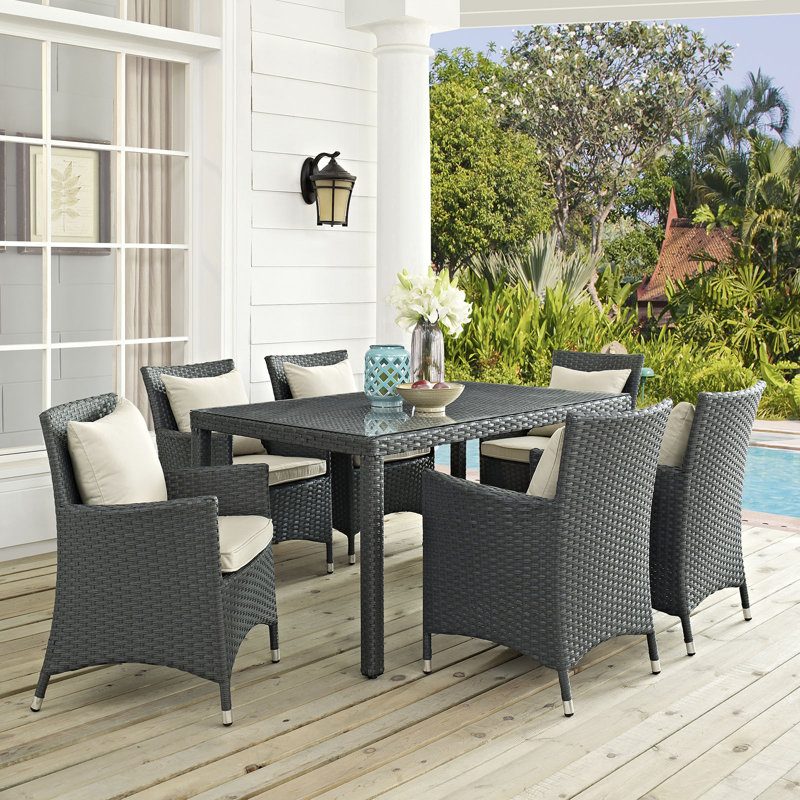 Ensemble repas d'extérieur Sunbrella 7 pièces Stopover, Toile Sunbrella® beige antique, 29,5" H x 59" lx 39,5" D