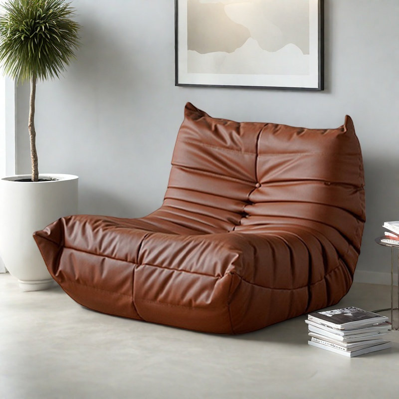 Canapé nordique style chenille minimaliste, Similicuir brun