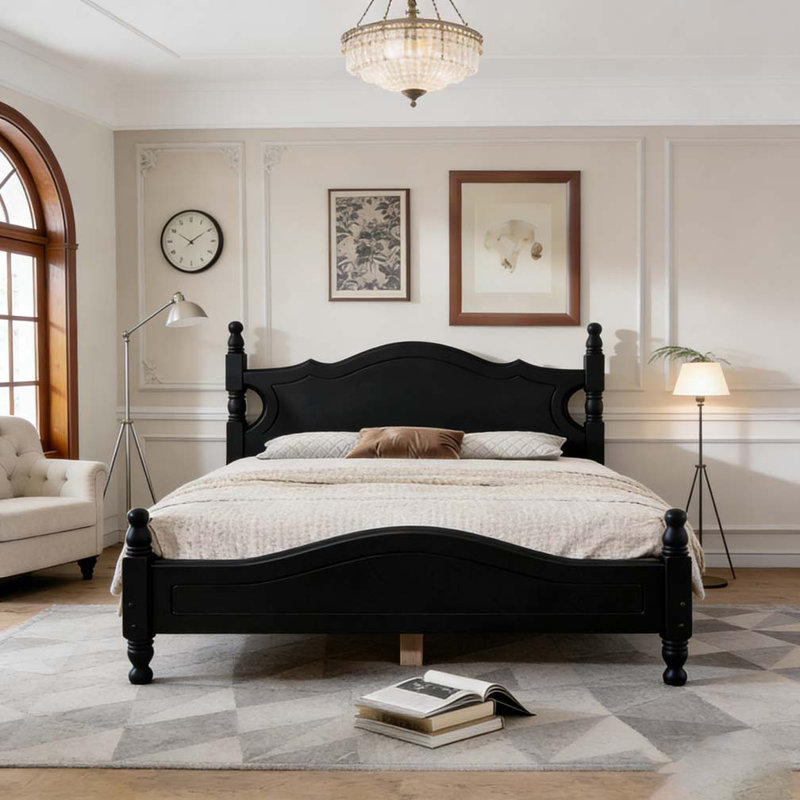 Full Size Wood Platform Bed Frame, Black, Full