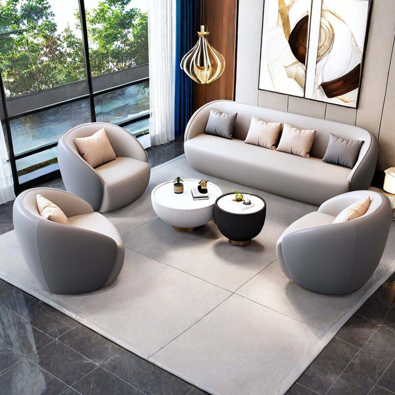 Ensemble de salon en similicuir 6 pièces Dazhia, Gris