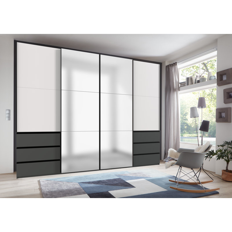 Guardino 4 Door Wardrobe, 236cm H x 300cm W x 65cm D, Graphite/White