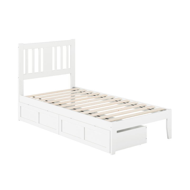 Zosia Solid Wood Slat Storage Bed, Twin, White