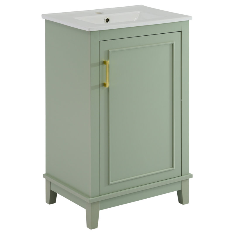 Petit meuble-lavabo moderne de 20 pouces avec lavabo en céramique - 20 * 15,5 * 33,3 pouces, rangement spacieux, 1 porte à fermeture douce