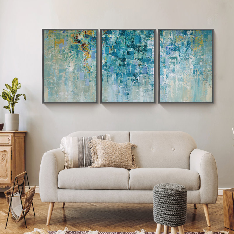 Abstrait - Ensemble de 3 peintures sur toile, Noir, H 16 po x l 36 po x P 1,5 po