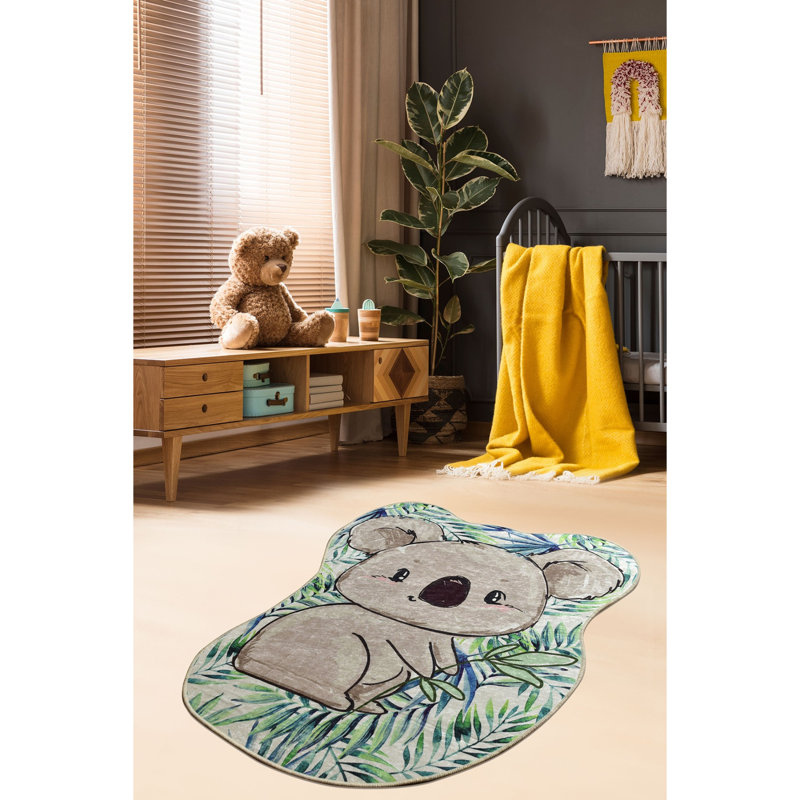 Tapis rectangulaire gris / vert en velours touffeté à la machine Ashbury, Rectangle 4 pi 7 po x 6 pi 3 po