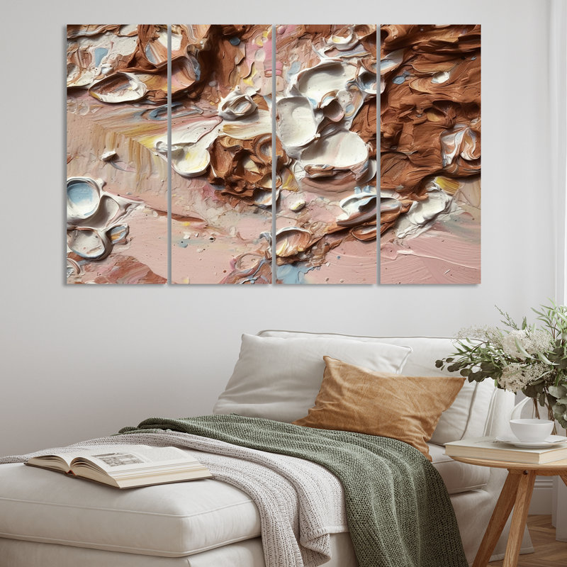 «Terracotta Bliss Texture Abstract IV», art mural abstrait sur toile - 4 panneaux