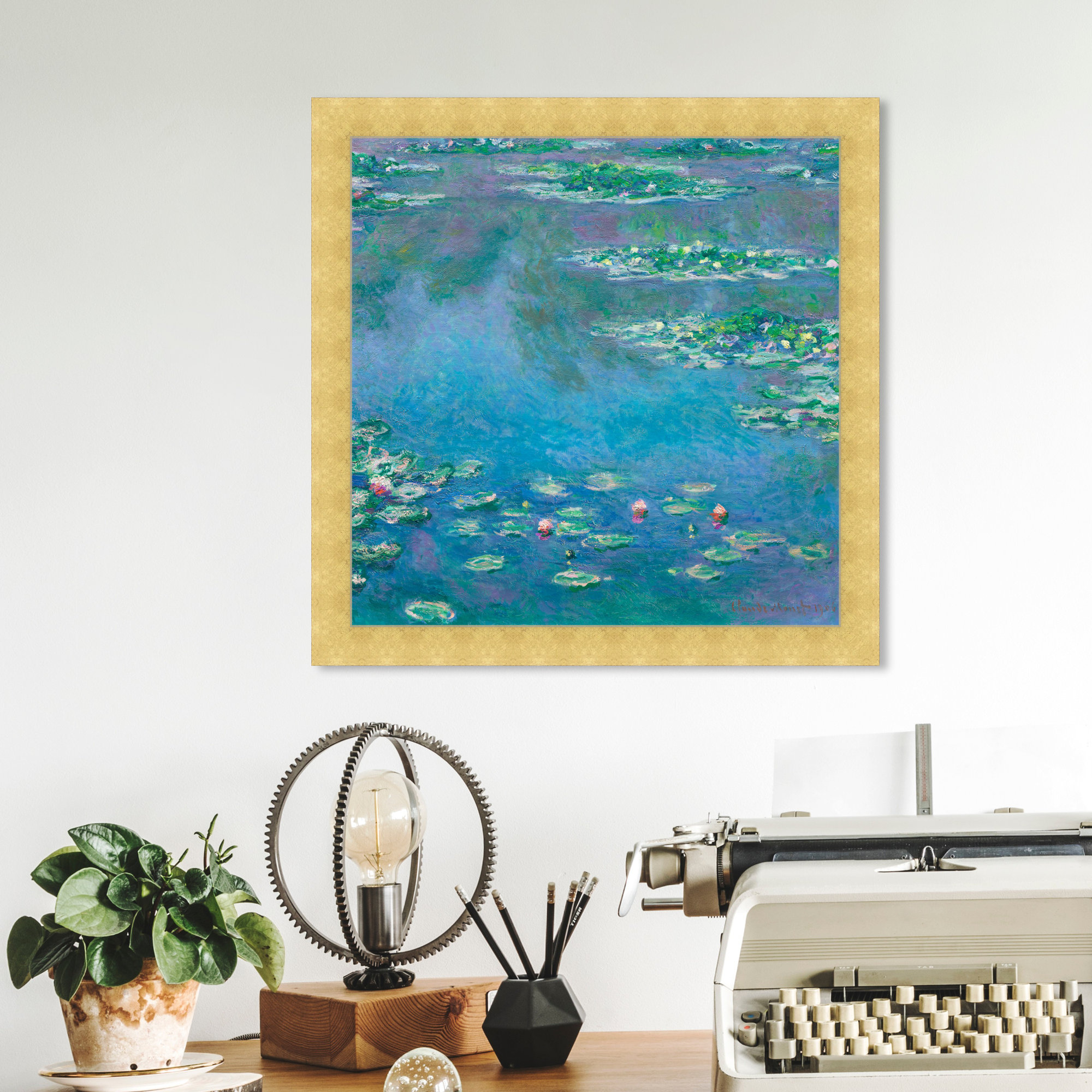 Classic Water Lilies in a Pond by Birch Lane™ - Picture Frame Print, Gold, 14" H x 14" W