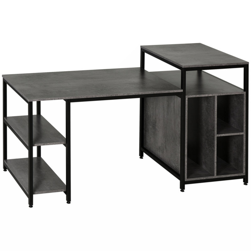 68 Inch Office Table Computer Desk Workstation Bookshelf With CPU Stand, Spacious Storage Shelves & Chic Modern Woodgrain Design, Grey