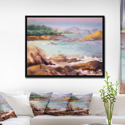 « tranquil aquarelle eaux », reproduction d’impression sur toile tendue encadrée