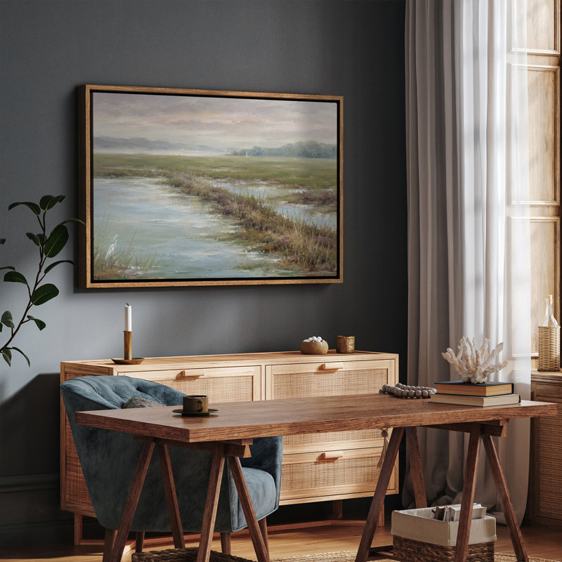 «Marsh Wetland Landscape», art mural encadré, H 16 po x l 24 po, Natural