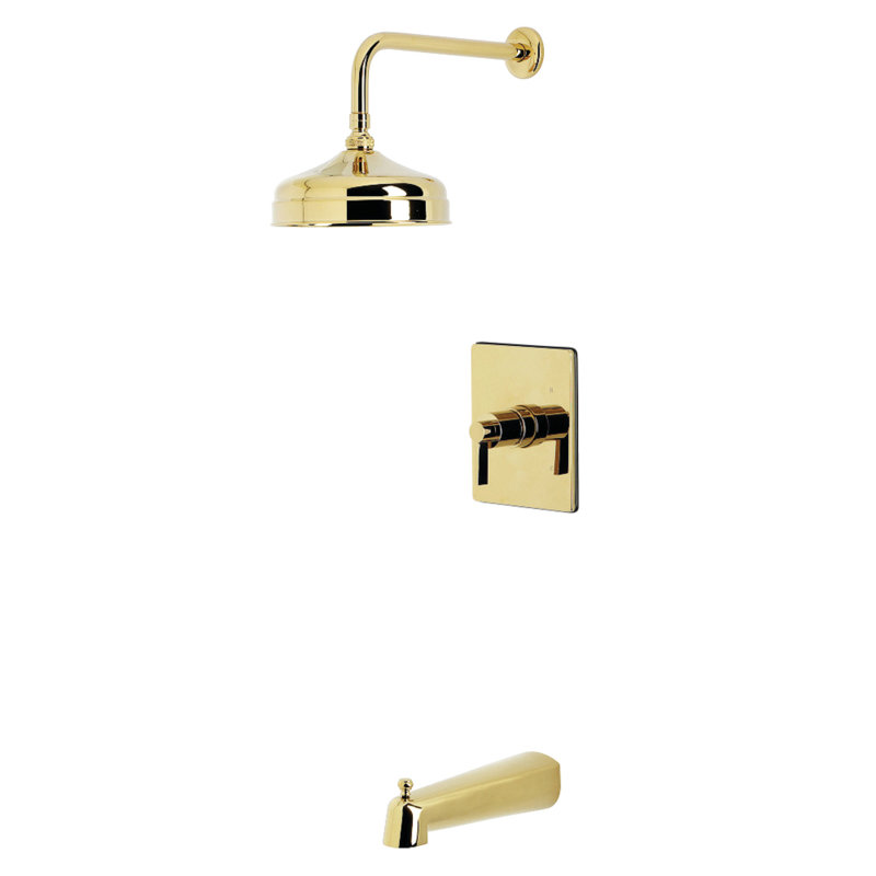 Robinet de baignoire et douche à pression équilibrée à poignée simple Kingston Brass Nuvofusion, Laiton poli