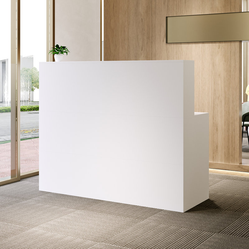 Bureau de réception en L en bois, Blanc