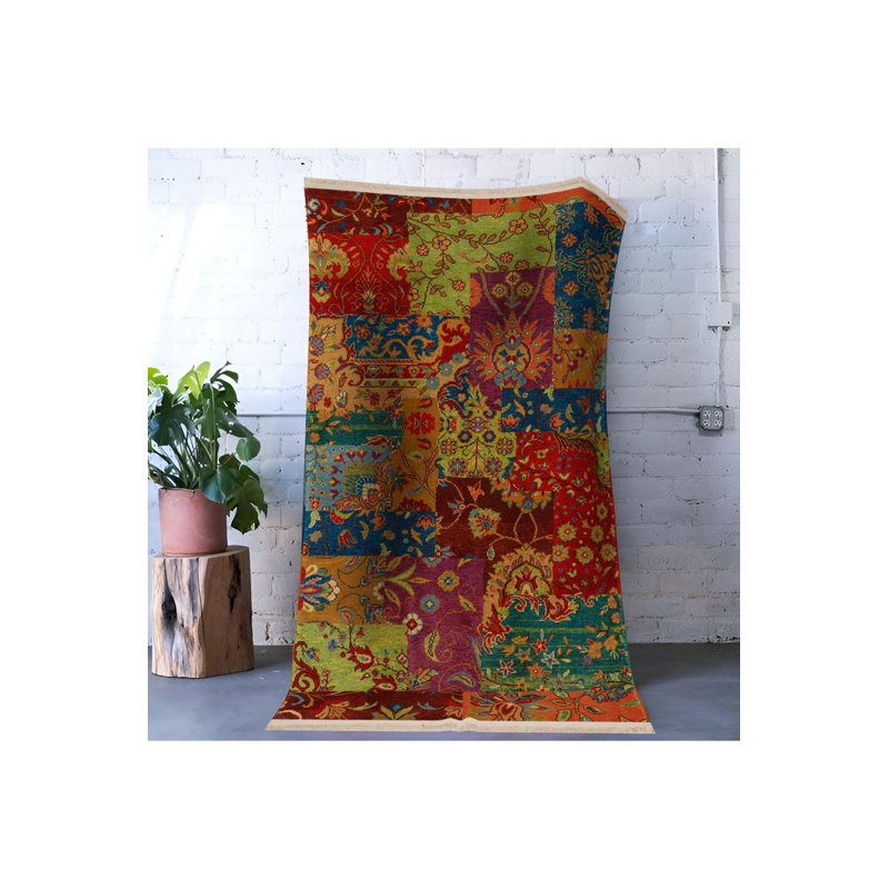 Tapis décoratif multicolore à motif floral lavable à la machine, Sous-tapis rectangulaire de 3 pi 3 po x 4 pi 11 po