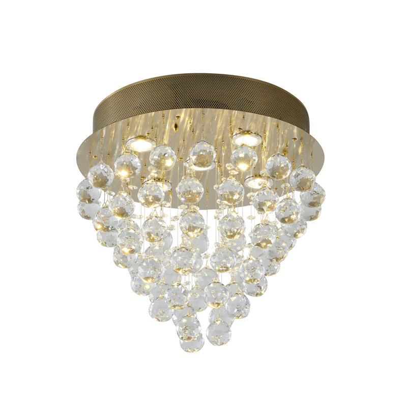 Gentian Modern 6 Light Crystal Flush Mount, Brass