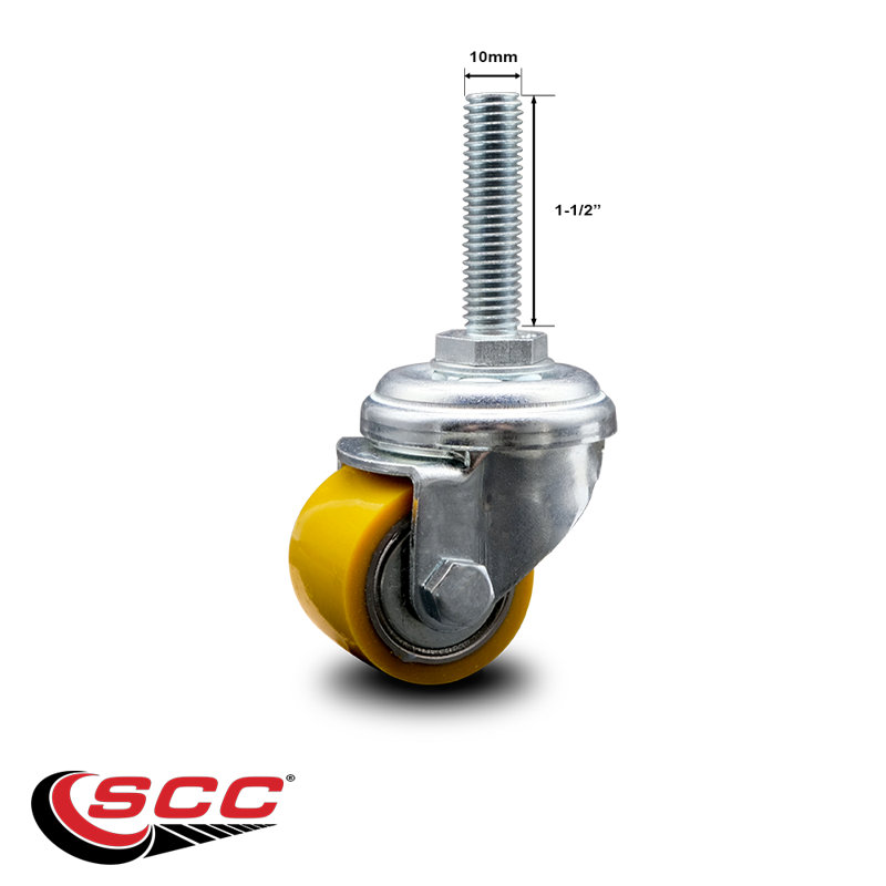 Low Profile Polyurethane 35mm Wheel 10mm Threaded Stem Caster Service Caster