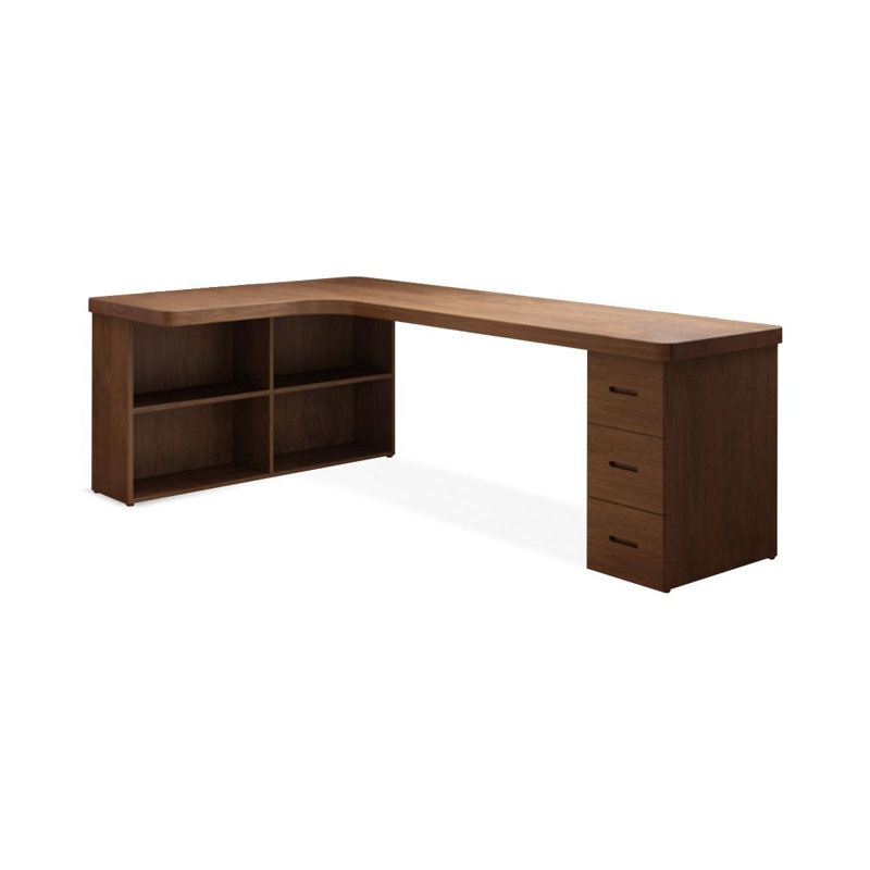 Nut-brown L-Shaped Solid Wood desks, 29.53" H x 70.87" W x 55.12" D, Left Hand Return