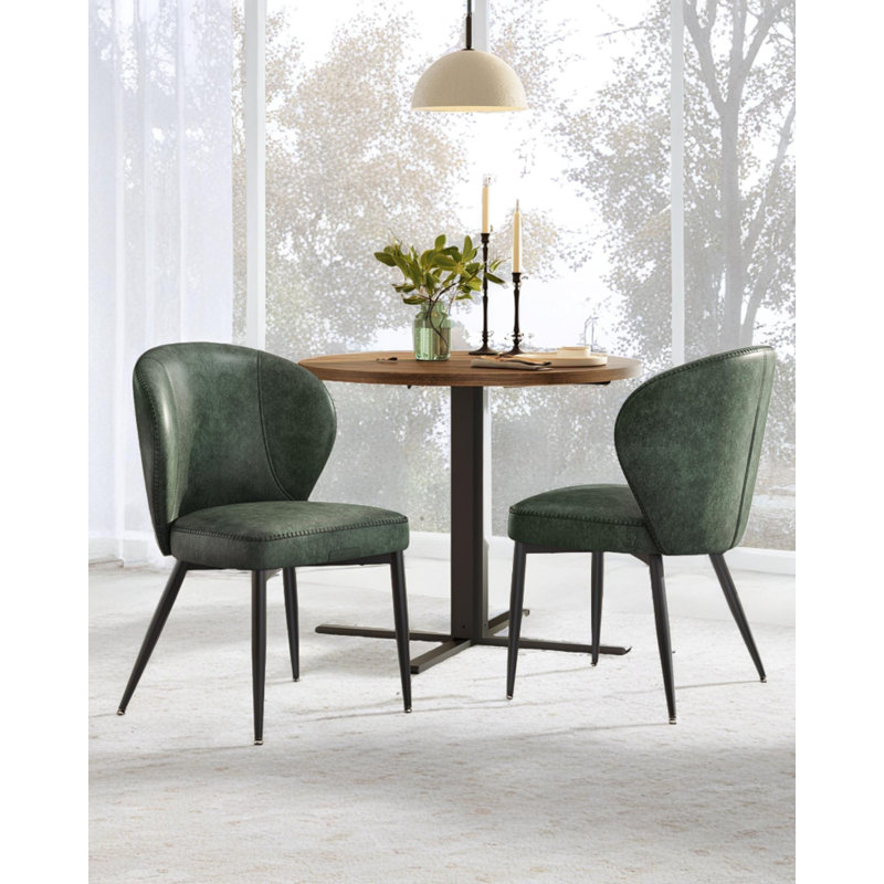 Synthetic Leather Upholstered Dining Chairs with Stitching, Forest Green