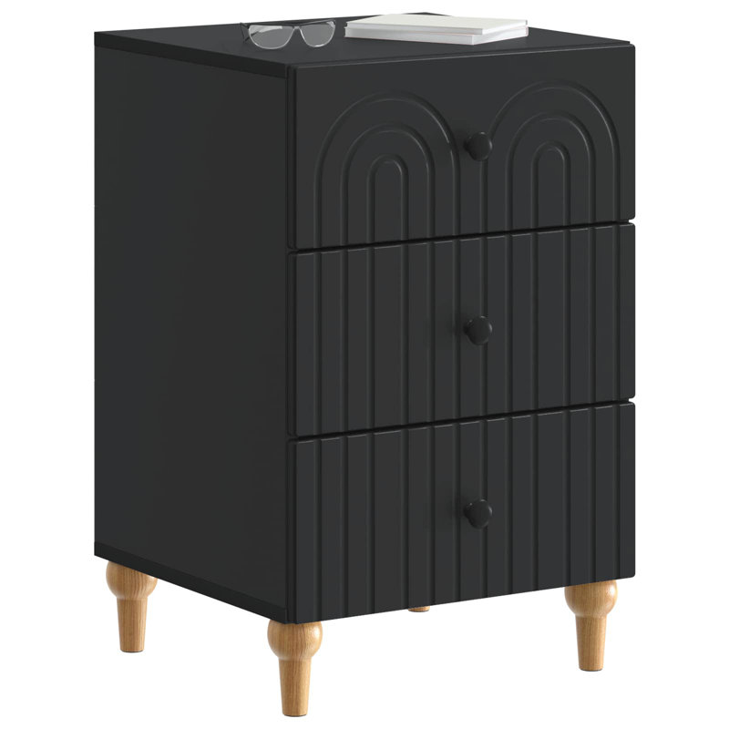 43cm W Manufactured Wood Bedside Table, Black