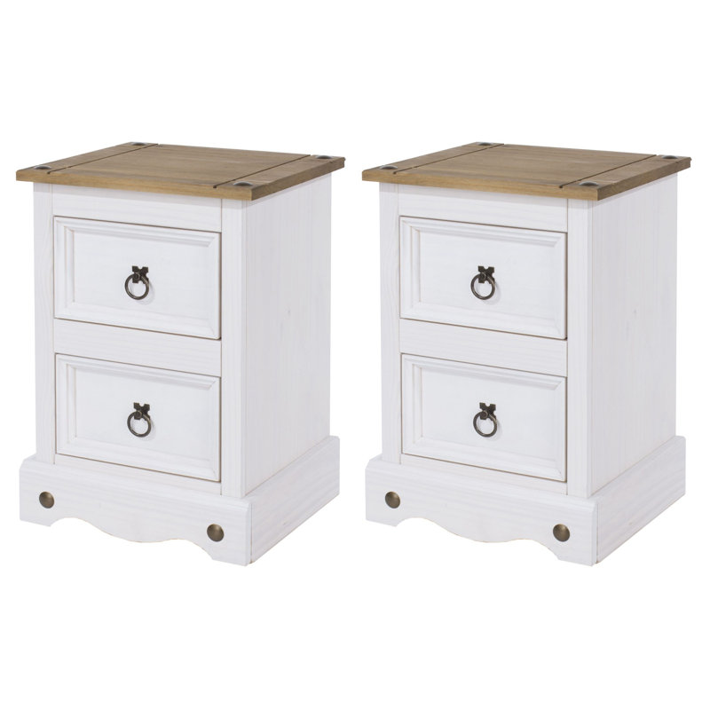Corona Solid Wood 2-Drawer Petite Bedside Cabinet, White