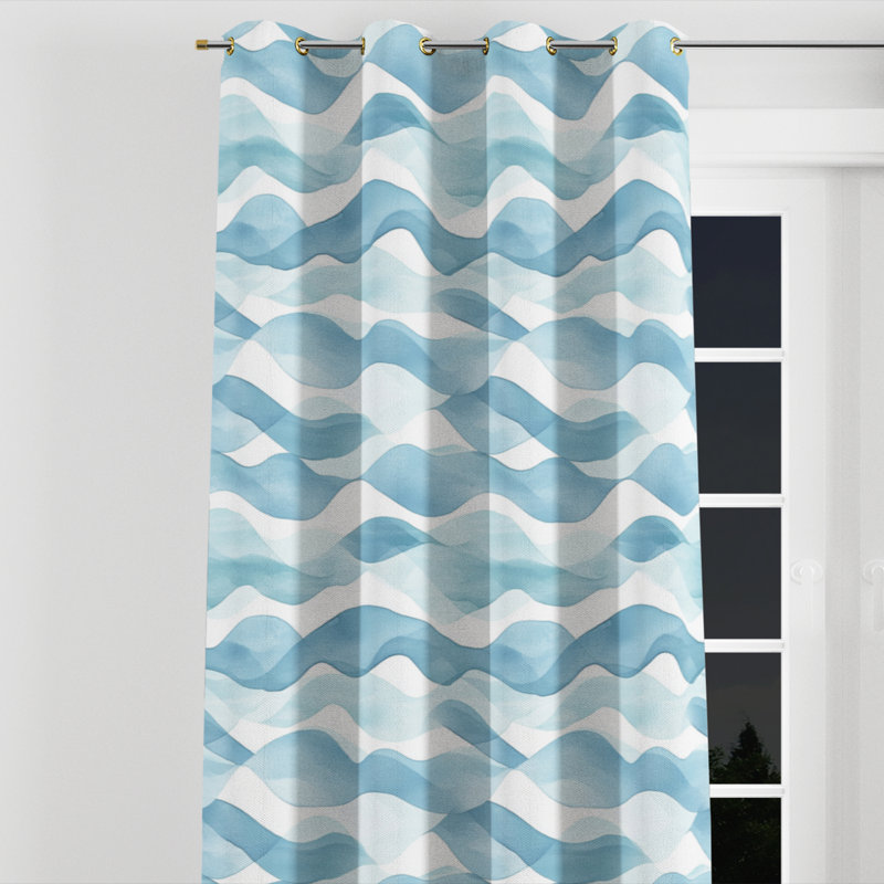 Abstract Room Darkening Curtains - Blue Calm Current Grommet Curtain - 1 Panel, Gold Grommets, 52" W x 120" L