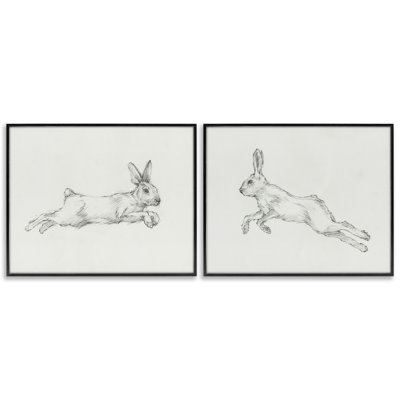 Crayon, croquis, lapin, saut, 2 pièces, estampe numérique par Ethan Harper