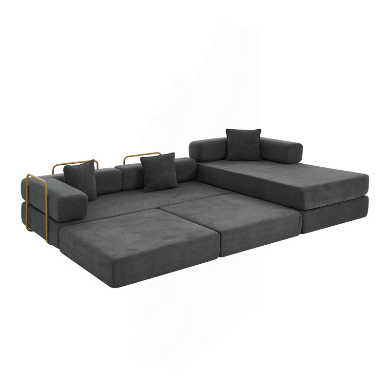 Boneless 108'' Modular Sectional Sofa With L-Shape Chaise, Boneless Cloud Couch With Deep Seat, Sponge Compression Sofas No Assembly Required, Modern Sofa Fold-Out Sofa Bed,With Removable Backrest