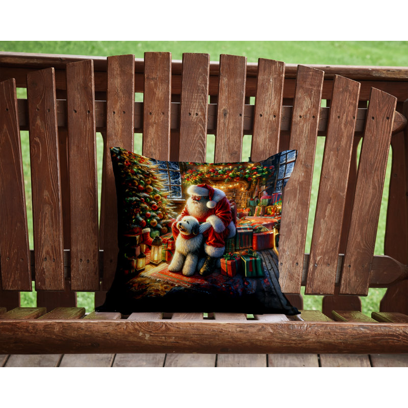 Coussin Old English Sheepdog and Santa Claus, H 14 po x l 14 po