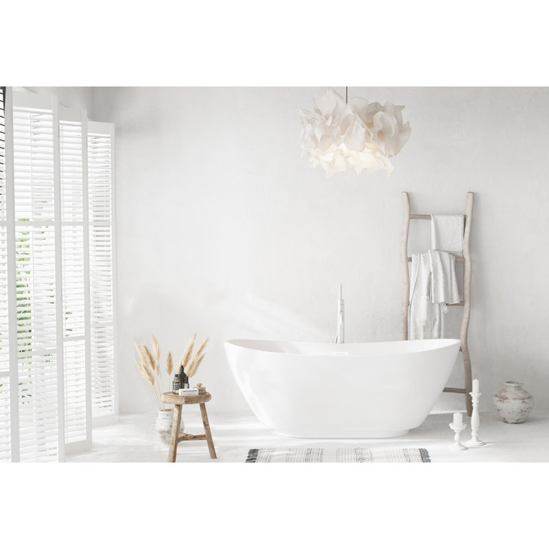 Baignoire de trempage autoportante en fibre de verre 67 po x 28 po Labrusca, Blanc poli