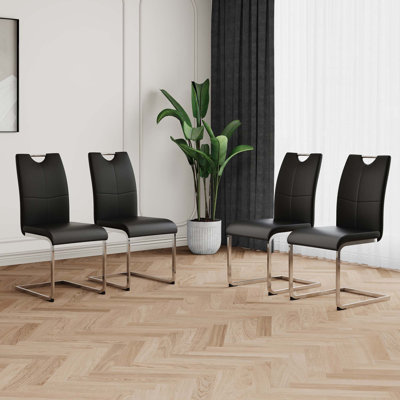 Chaise de salle à manger en polyuréthane avec pieds argentés (ensemble de 4)