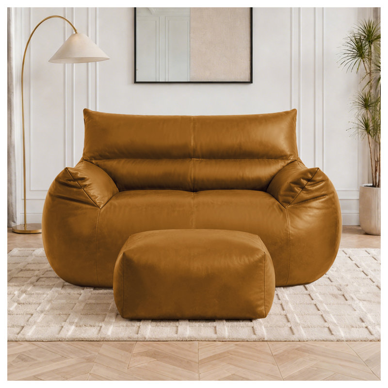 Compression Pre-Filled Leathaire Bean Bag Chairs Loveseat