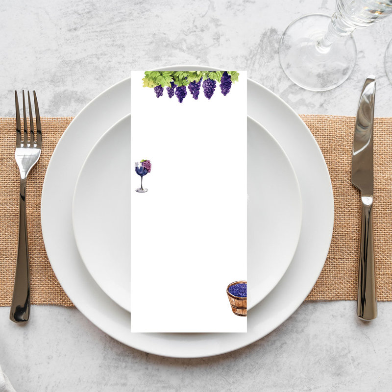 Carte de menu de mariage imprimable raisin Vineyard Winery pour imprimante de bricolage, paquet de 52