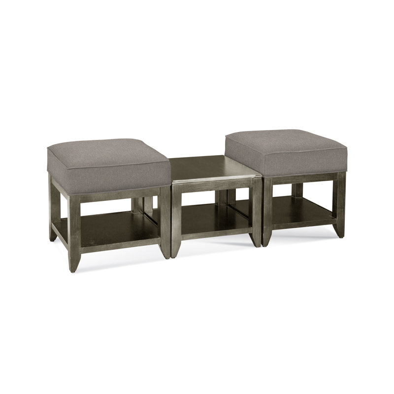 Elements Upholstered Cube Ottoman, Light Blue Performance Fabric; 0851-55, Stone Hearth