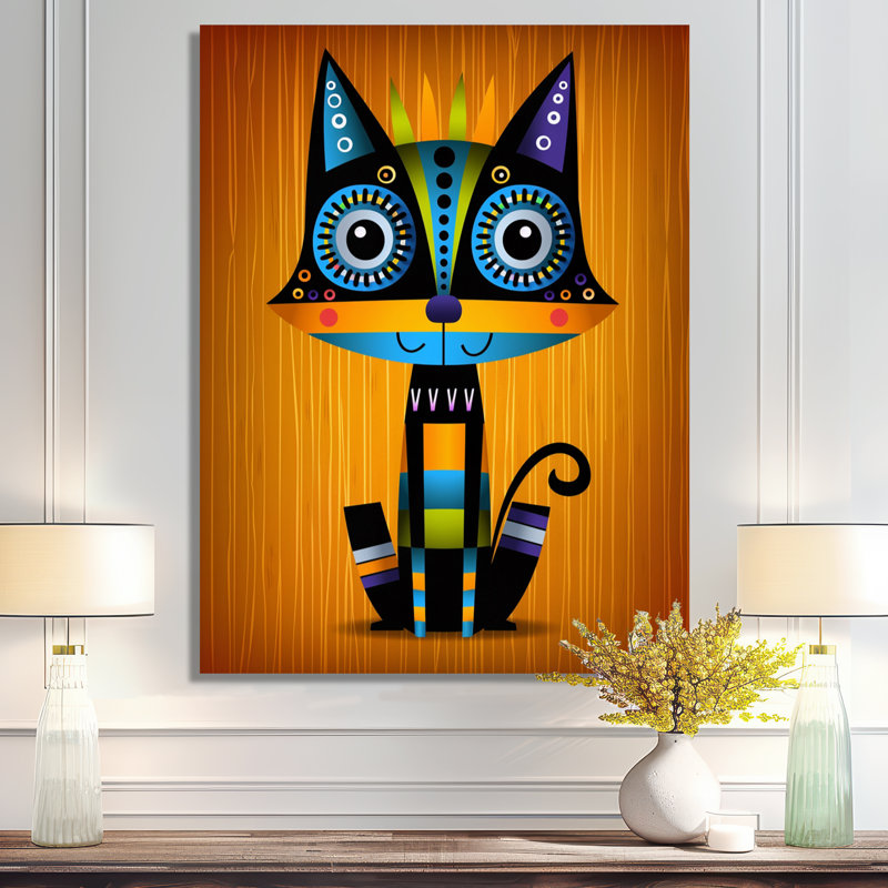 Chat noir Carnavalesque Gaiety Grace - Chat, art mural, salon, H 44 po x l 34 po x P 1,5 po, Toile tendue