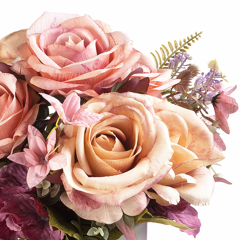 Agencement de roses et d’hortensias à motif floral en vase, Rose/mauve