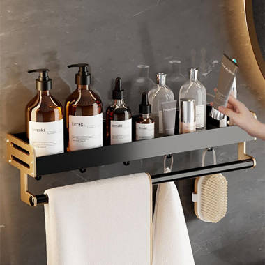 Shower Caddy with Towel Bar Adhesive Mount High Capacity