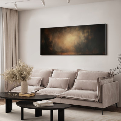 Extra Large Wall Art Fabric Print - Warm Glow Abstract Moody Golden Light Artwork Decor for Living Room or Bedroom - "Frame Assembly Required (Unfinished Frame)"