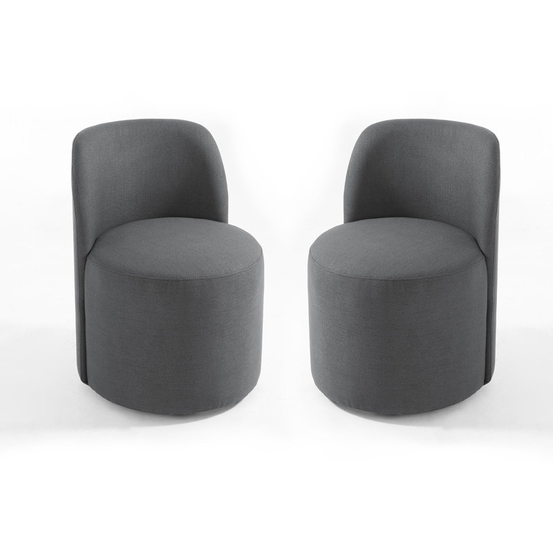 Upholstered Modern Dark Gray Polyester Blend Side Dining Chair (Set of 2), Dark Gray Linen