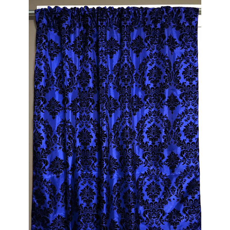 Amboy Polyester Semi Sheer Curtain Single Panel, 56" W x 63" L, Black/Royal Blue