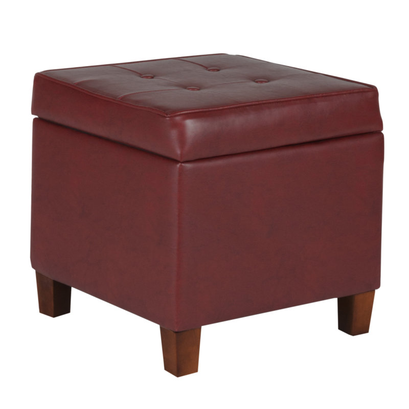 Repose-pieds de rangement carré capitonné Gamalier, Rouge foncé