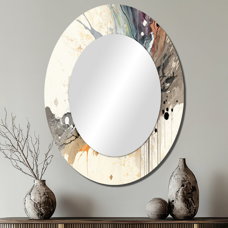 Jazz Rhythms In Shades Of Gray III - Black Modern Oval Wall Mirror, 40" x 30"