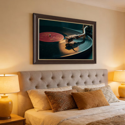 Art mural antique sur toile encadré doré pour le salon, la chambre à coucher, le bureau ou le vestibule - décoration murale décorative avec disque vinyle