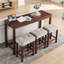 Table de bar et chaise 4 pièces avec ports de charge, table de 59 pouces, 3 tabourets en lin confortables résistants aux éclaboussures, pieds en bois massif, moyeu encastré peu encombrant, tabourets rembourrés, pour chambre industrielle